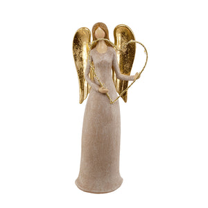 Beige og gull engel med hjerte – elegant julepynt fra Børscompagniet, 28 cm