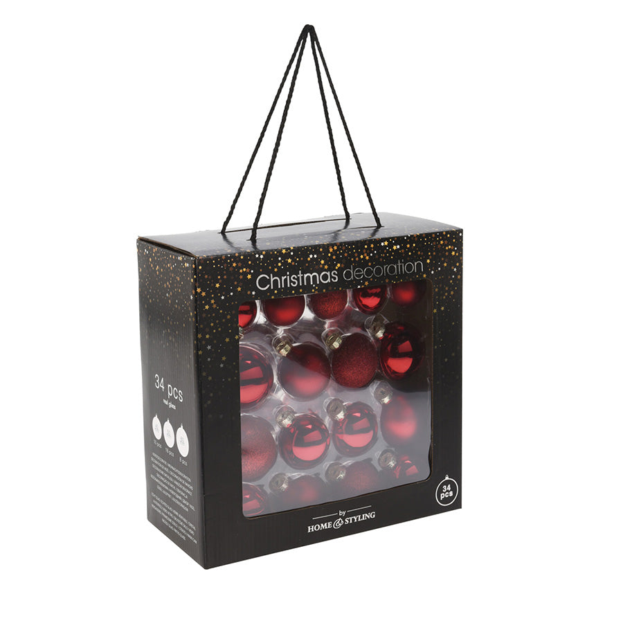 Børscompagniet Julekuler Glass Rød 34pk