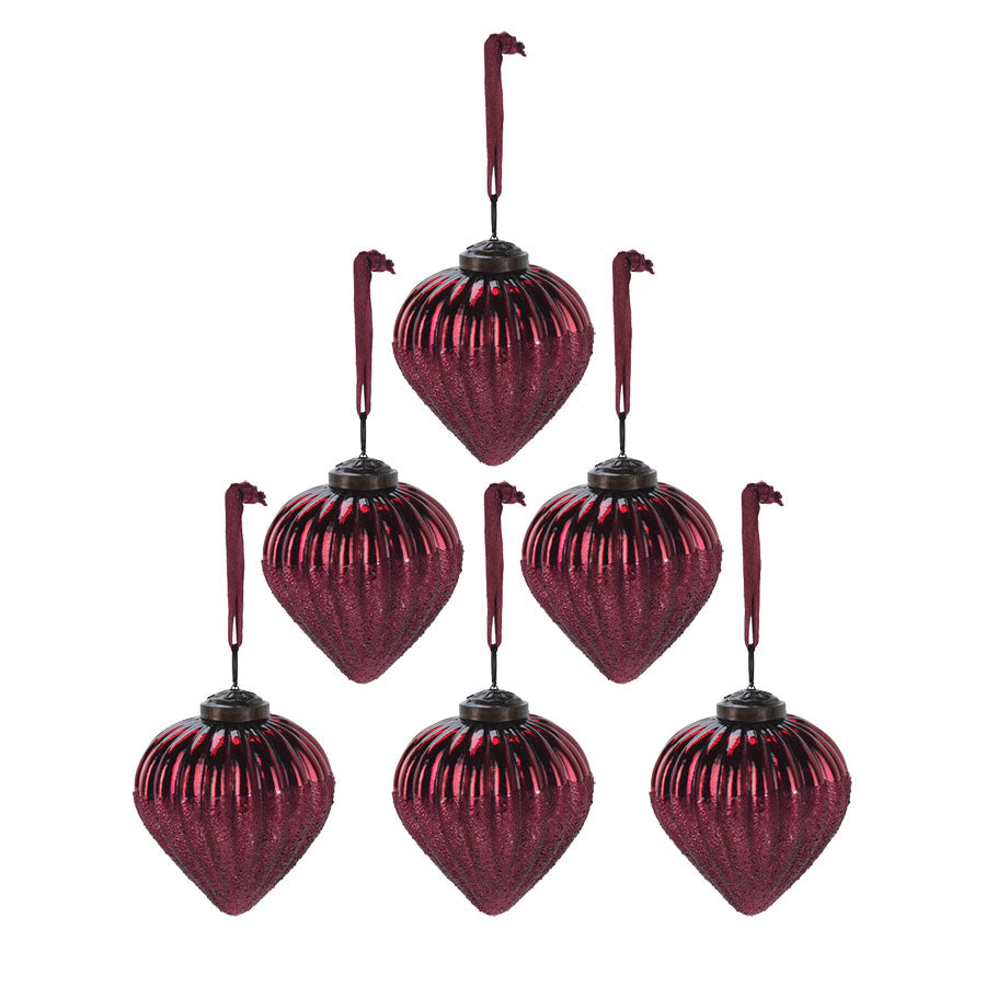 Julekule Dråpe 8cm Burgunder 6pk