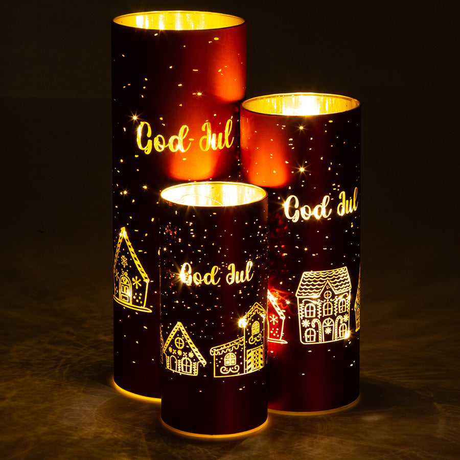 Børscompagniet Lyslykt LED Pepperkakeby 7x15cm Rød