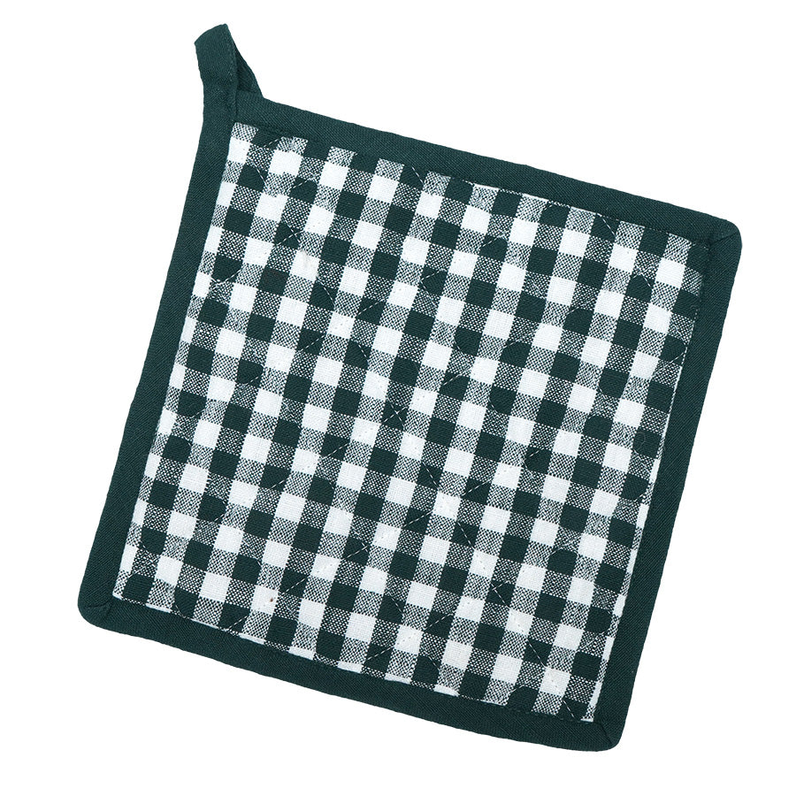 Grønn gryteklut i rutemønster, 20x20 cm, laget av 100% bomull, perfekt for kjøkkenbruk.