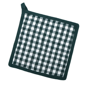 Grønn gryteklut i rutemønster, 20x20 cm, laget av 100% bomull, perfekt for kjøkkenbruk.