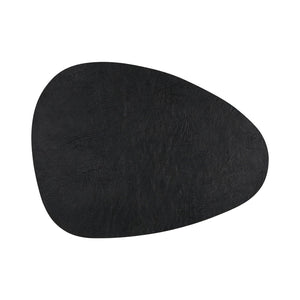 Svart spisebrikke i eggform med teksturert overflate, ideell for elegante måltider.