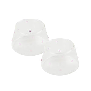 2pk lyslykter i klart glass med rosa prikker, 5 cm høyde, perfekt for dekorasjon og telys.