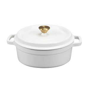 Christiania 1739 Støpejernsgryte Lav 3,4L Hvit - Slitesterk emalje og jevn varme, perfekt for gryteretter og baking.