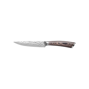 Hamret universalkniv 12 cm med skarpt blad i 8Cr14MoV-stål og håndtak i pakkawood