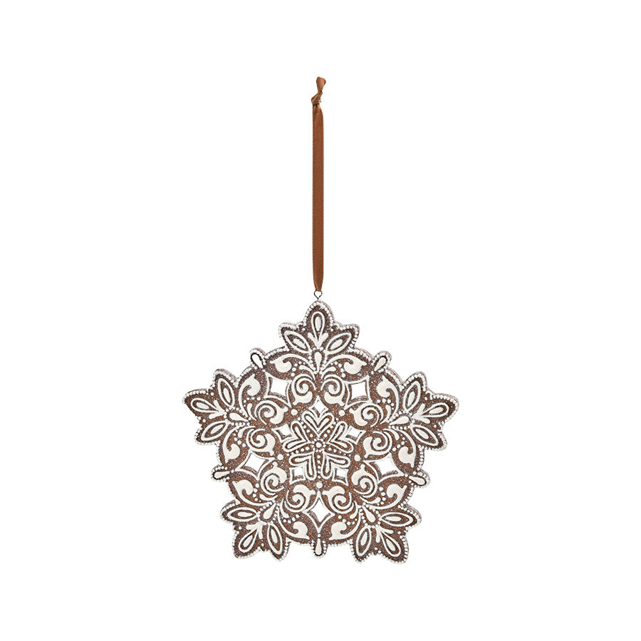 Brun snøkrystall som hengepynt i resin, 16 cm, til juletre eller vindu