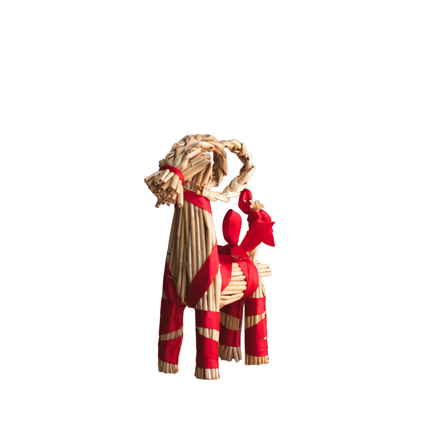 Julebukk i halm med røde bånd og sløyfer, 22 cm, fra Christiania Glasmagasin Christmas Collection