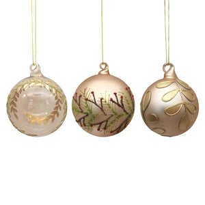 Christmas Collection julekuler i glass, gull mix 3pk med tre ulike elegante design til juletreet