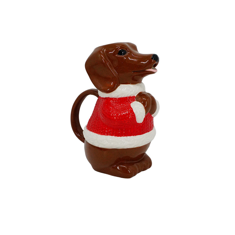 Christiania Glasmagasin Christmas Collection karaffel 1L med sjarmerende dachs i rød nissedrakt