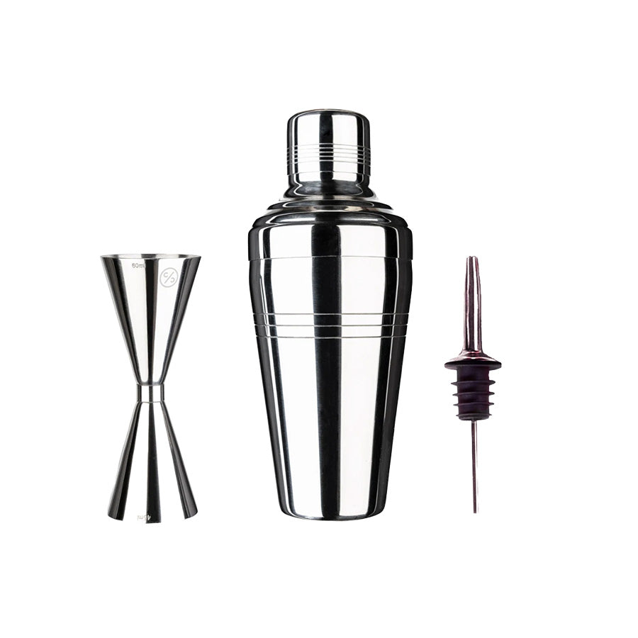 Cocktail Club barsett i rustfritt stål med shaker, jigger og pourer for hjemmelagde cocktails