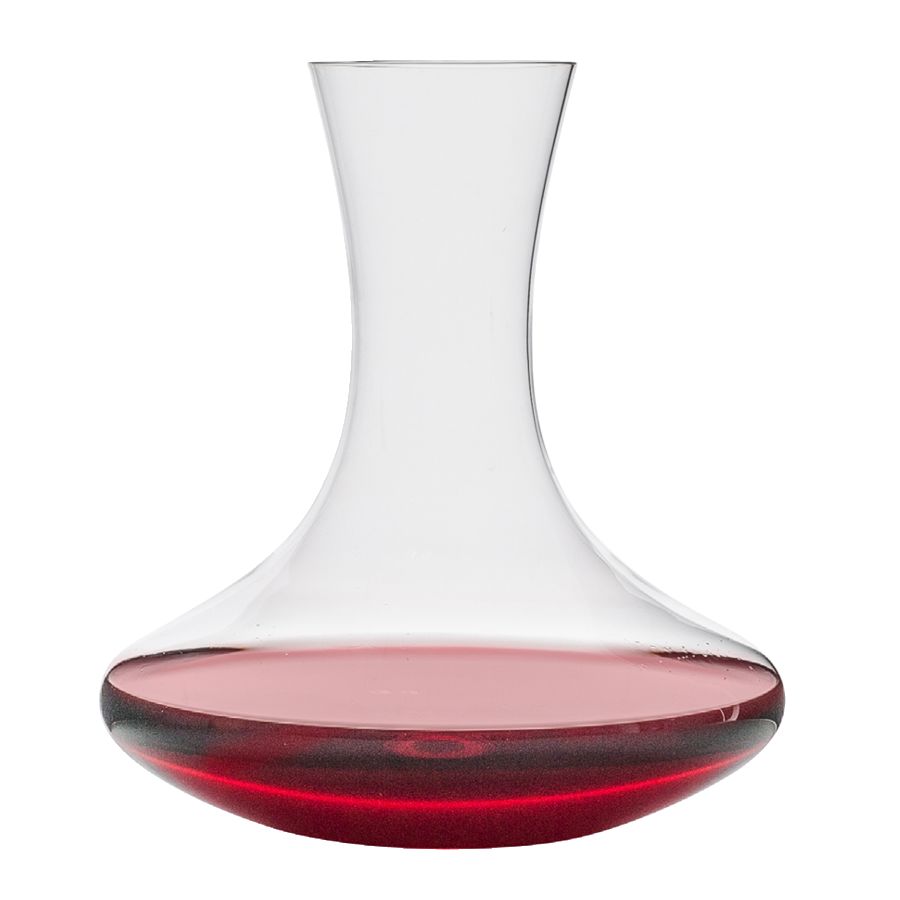 Hadeland Glassverk Odyssé Dekanter 210cl i klart glass med rød vinkraft nederst, designet for å forbedre vingenskapene.