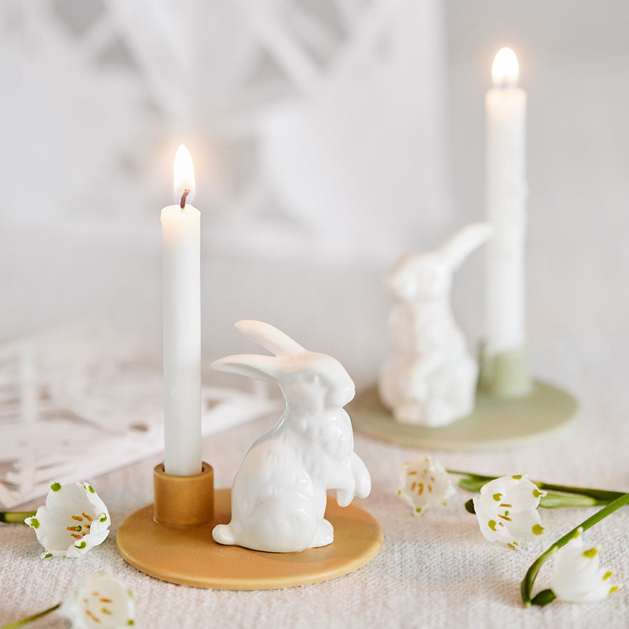 SWEET STORIES HARE CANDLESTICK, MUSTARD