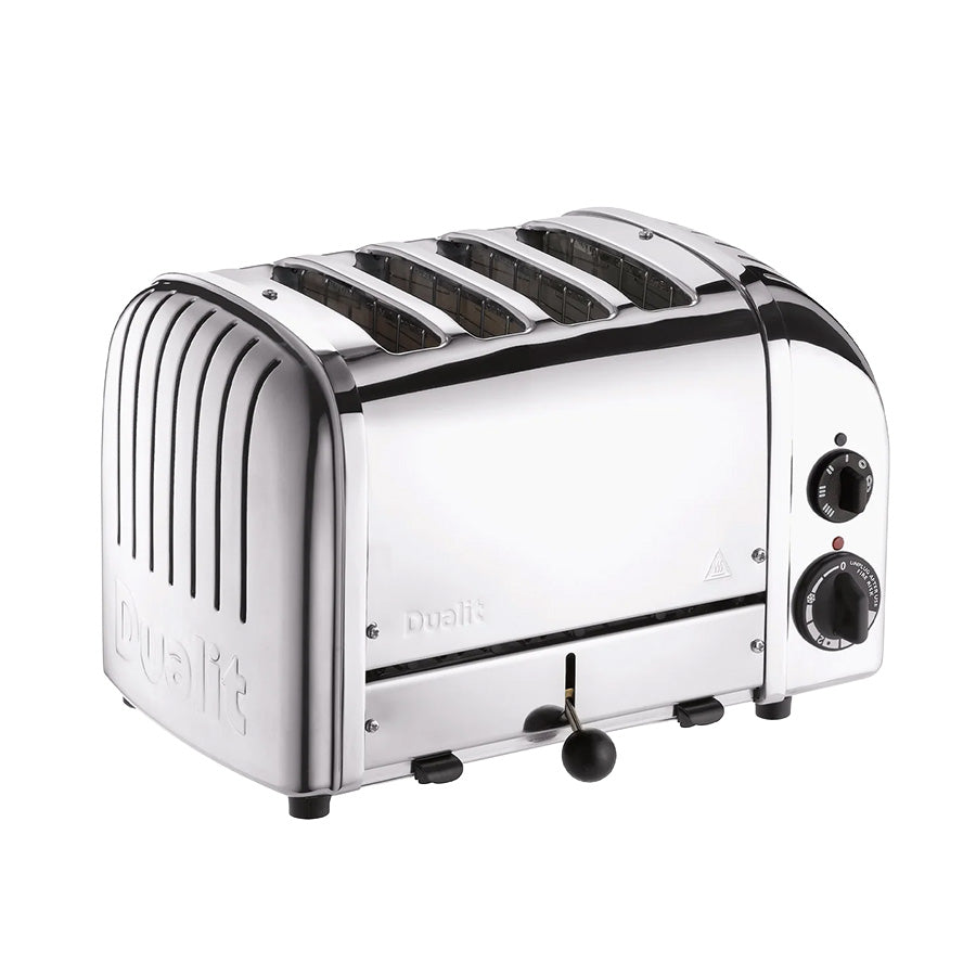 Dualit Classic brødrister med polert stålfinish og fire brede rister. Perfekt for brød, bagels og rundstykker.