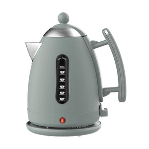 Dualit Lite vannkoker 1,5L i dempet grønngrå farge, trådløs og kompakt design, perfekt for stilige kjøkken.