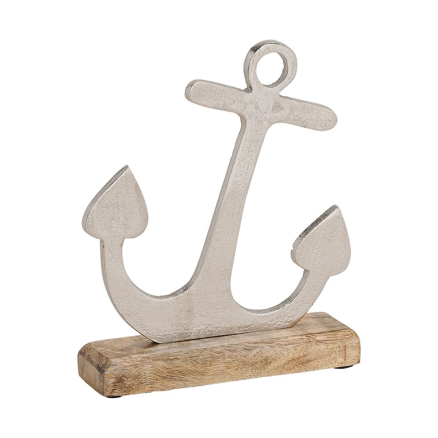 ANCHOR, METAL, ON MANGO WOOD BASE, SILVER BROWN,  19X23X5CM