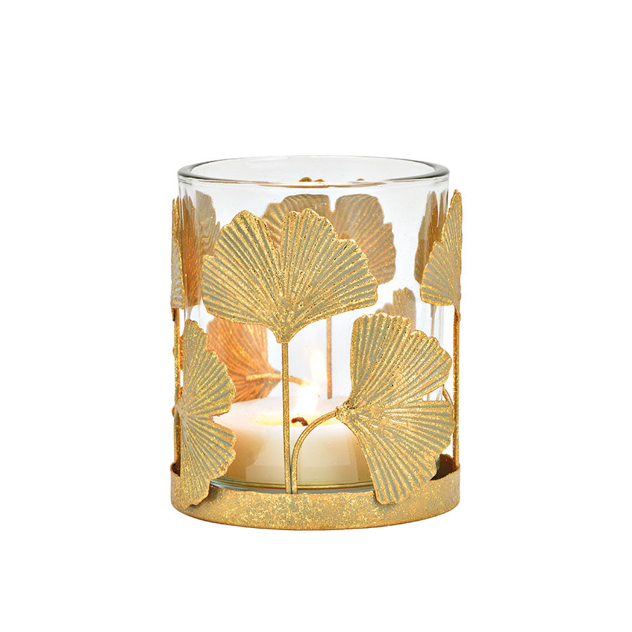 Ginkgo Lyslykt Gull 9 cm