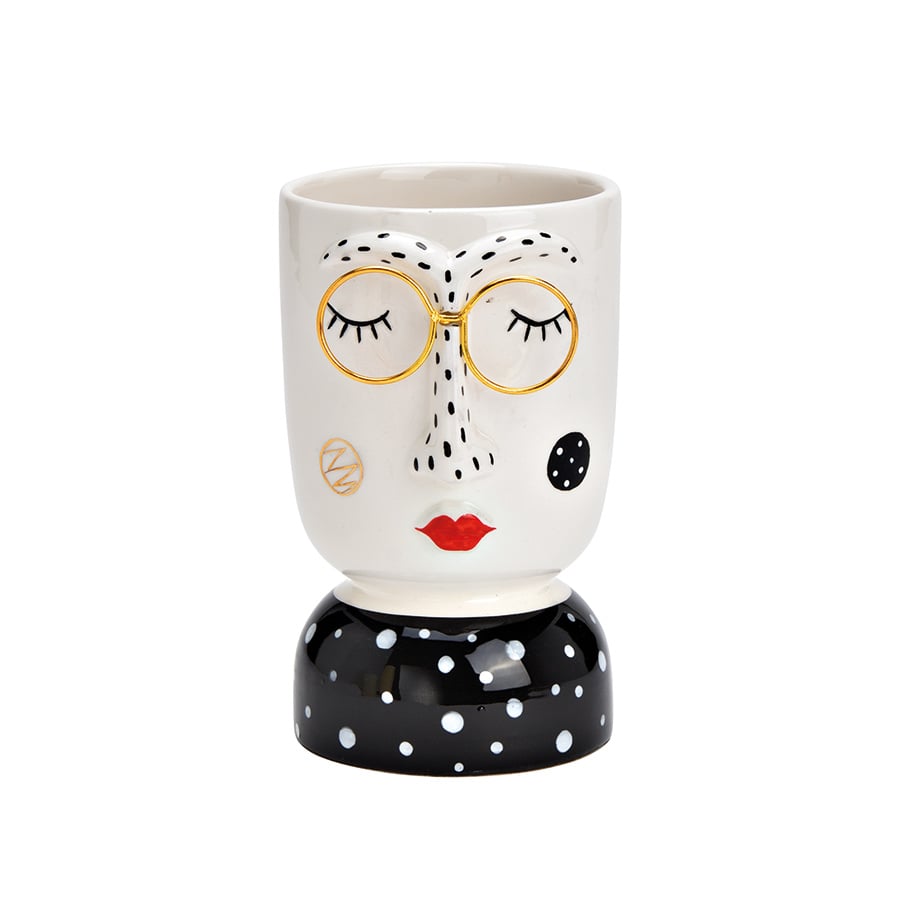 Vase Keramisk Ansikt Sort Hvit 14 cm