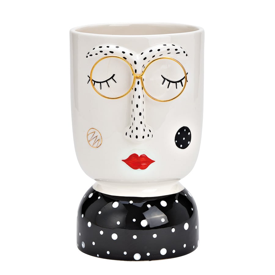 Vase Keramisk Ansikt Sort Hvit 21 cm