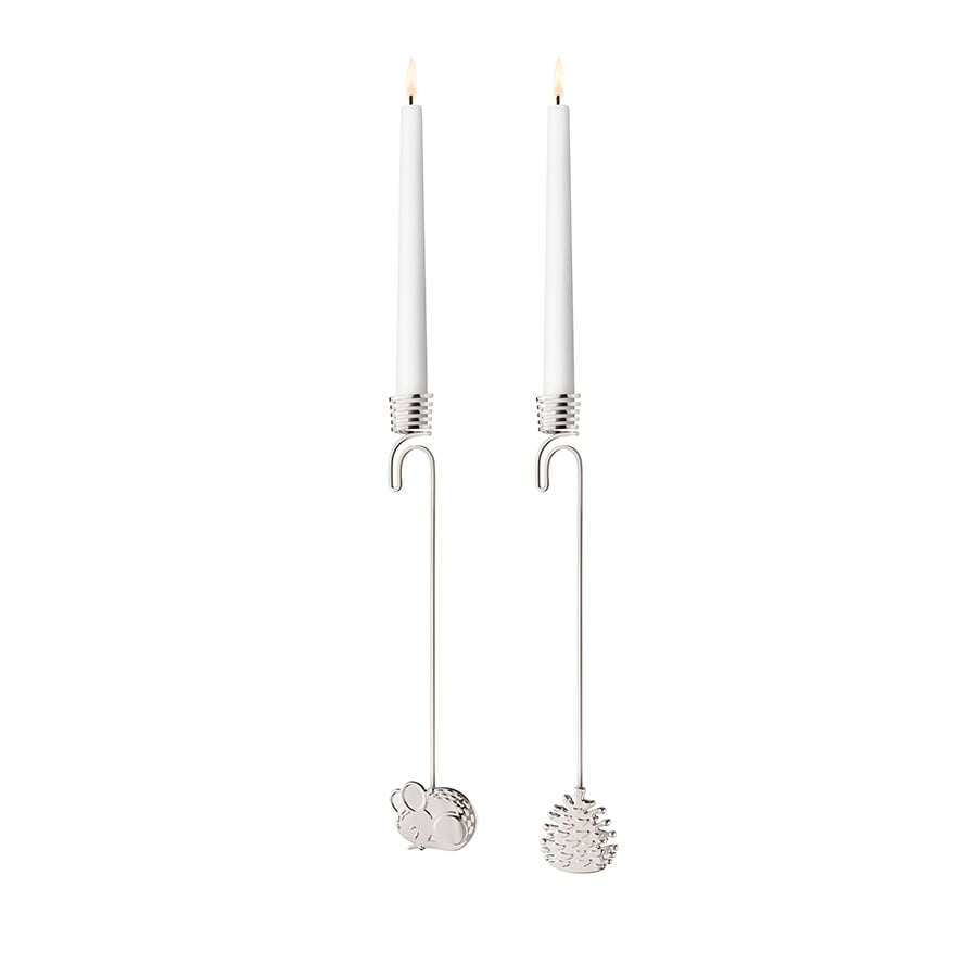 Georg Jensen Julepynt 2023 Lysestake Mus & Grankongle 2pk Palladiumbelagt