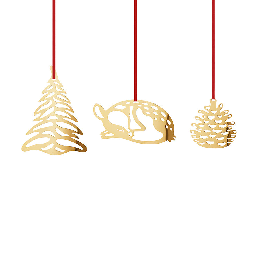 Georg Jensen Julepynt 2023 Ornamenter 3stk 18kt Gullbelagt