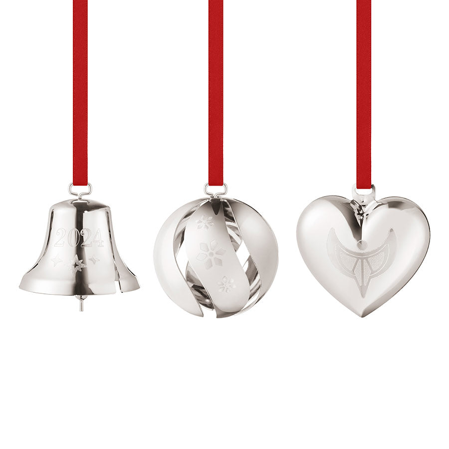 Georg Jensen Julepynt 2024 Julebjelle, Julekule & Julehjerte Palladium 3pk