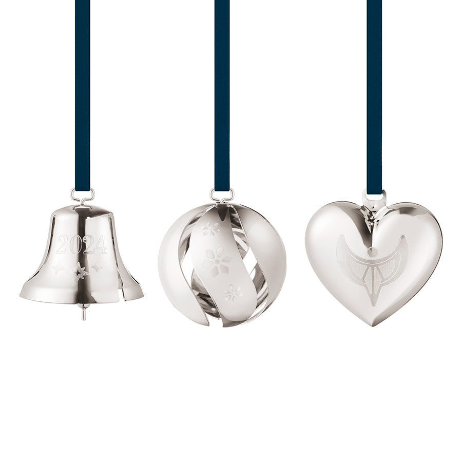 Georg Jensen Julepynt 2024 Julebjelle, Julekule & Julehjerte Palladium 3pk