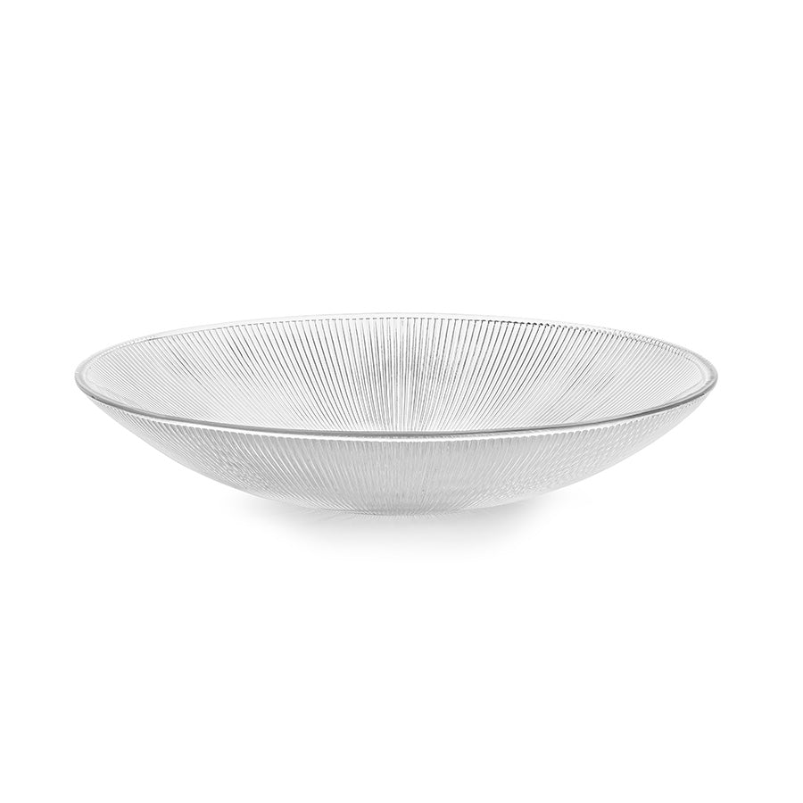 Stor klar serveringsbolle fra Hadeland Glassverk, 32 cm, med karakteristiske riller og elegant design.