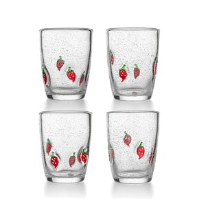 Hadeland Glassverk Jordbær glass 40cl 4pk – Sommerglass med røde jordbærdekor, perfekt for kalde drikker, ideelle for utebruk.