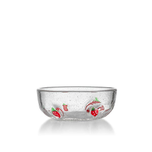 Hadeland Glassverk jordbær skål i glass, 13,5 cm, dekorert med søte jordbær, perfekt for småservering.