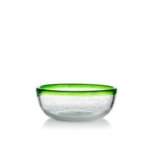 Hadeland Glassverk Sommereng skål med grønn kant, håndlaget norsk glass, perfekt til småretter.