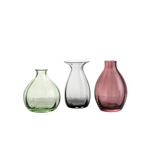 Hadeland Glassverk Blom minivaser Optikk 3-pakning i grønn, røkgrå og rosa glass