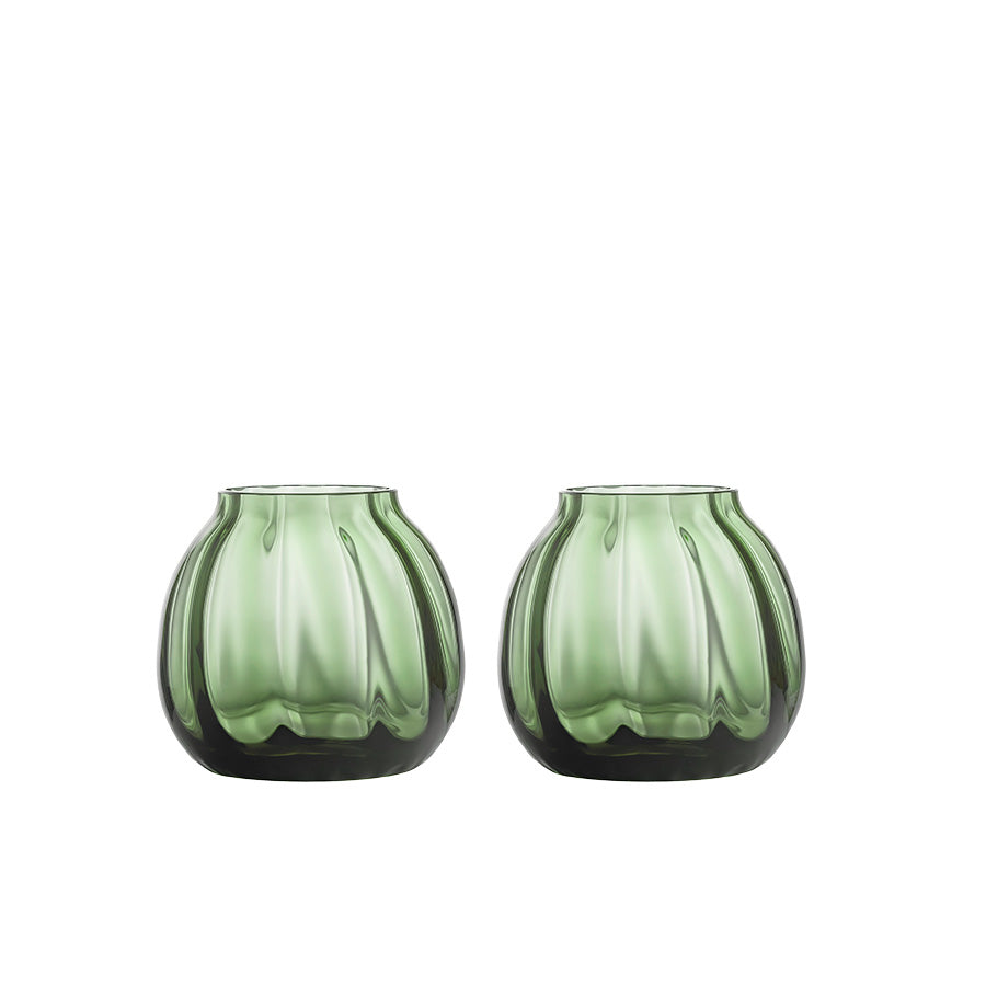 Hadeland Glassverk Ella lyslykt i grønt glass, 2 stk. 9 cm med optisk mønster
