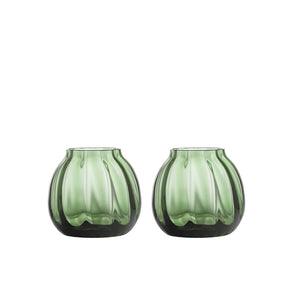 Hadeland Glassverk Ella lyslykt i grønt glass, 2 stk. 9 cm med optisk mønster