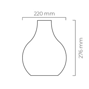 Teknisk illustrasjon av Hadeland Glassverk Forma Embla pendellampe som viser dimensjonene 220 mm bredde og 276 mm høyde. Designet fremhever den stilrene, organiske formen.