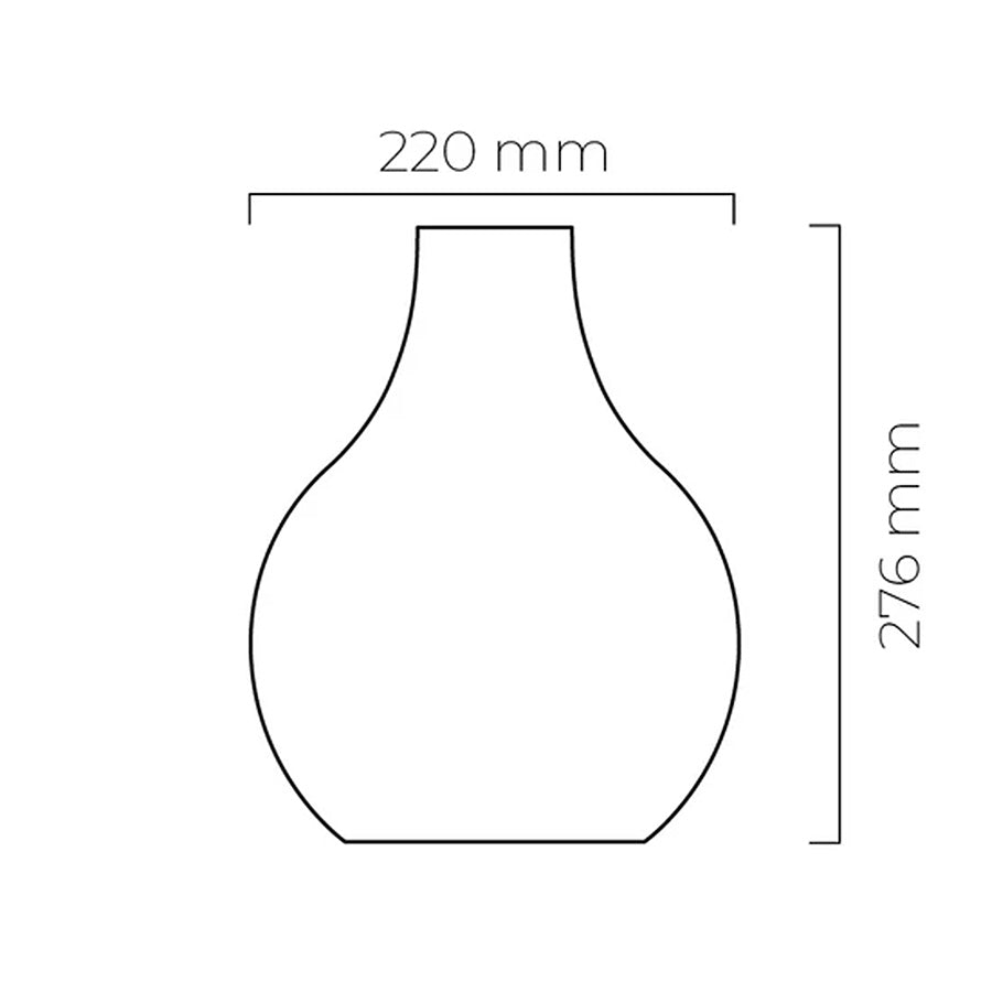Teknisk illustrasjon av Hadeland Glassverk Forma Embla pendellampe som viser dimensjonene 220 mm bredde og 276 mm høyde. Designet fremhever den stilrene, organiske formen.