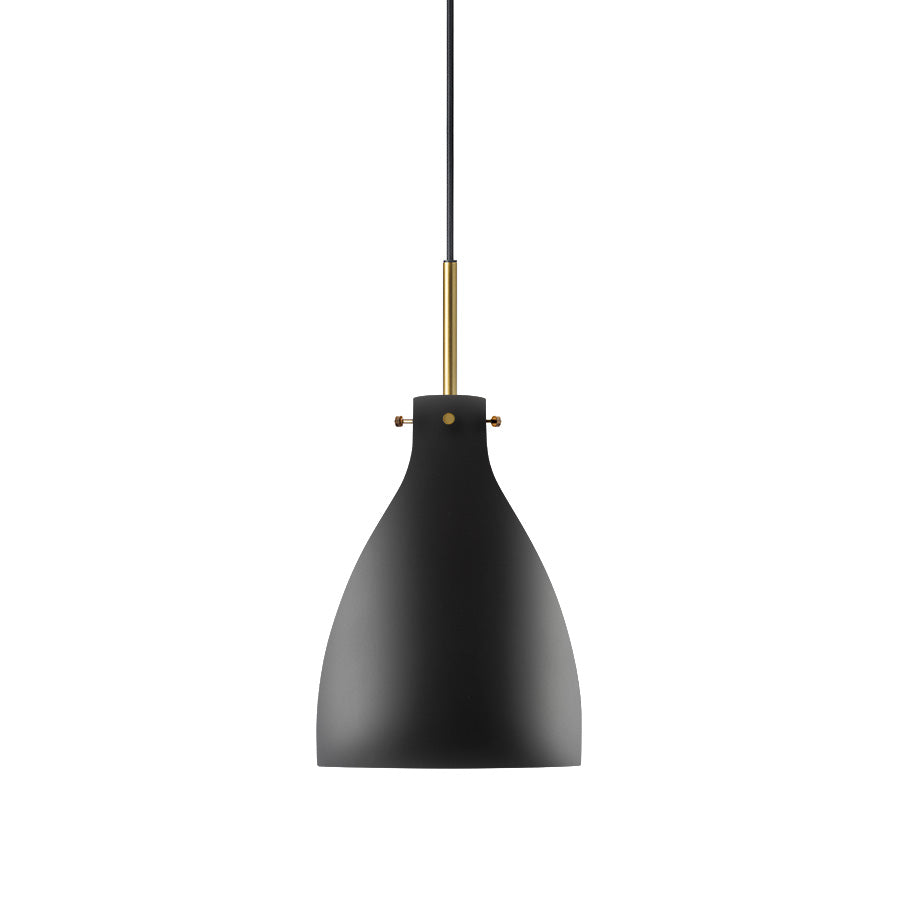 Elegant Hadeland Glassverk Forma Frøya pendellampe i sort matt med gull detaljer, perfekt for moderne interiør.