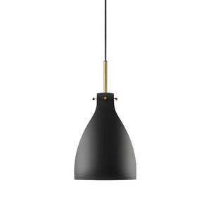 Elegant Hadeland Glassverk Forma Frøya pendellampe i sort matt med gull detaljer, perfekt for moderne interiør.