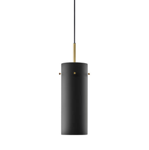Loke pendellampe fra Hadeland Glassverk i sort matt finish, med sylindrisk glasskuppel og elegant design, hengende fra en tynn ledning.