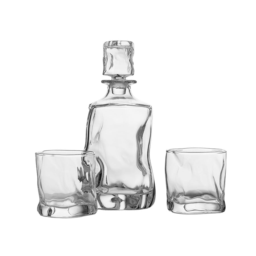 Hadeland Glassverk Glacier whiskeysett med karaffel og to glass i klart glass