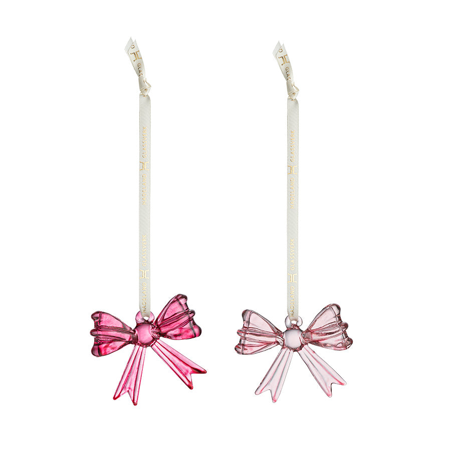 Hadeland Glassverk ornament i rosa glass, sløyfe julepynt i 2-pakning