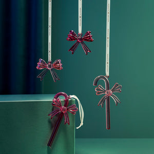 Rosa glass ornament med sløyfe fra Hadeland Glassverk, dekorativ julepynt hengende