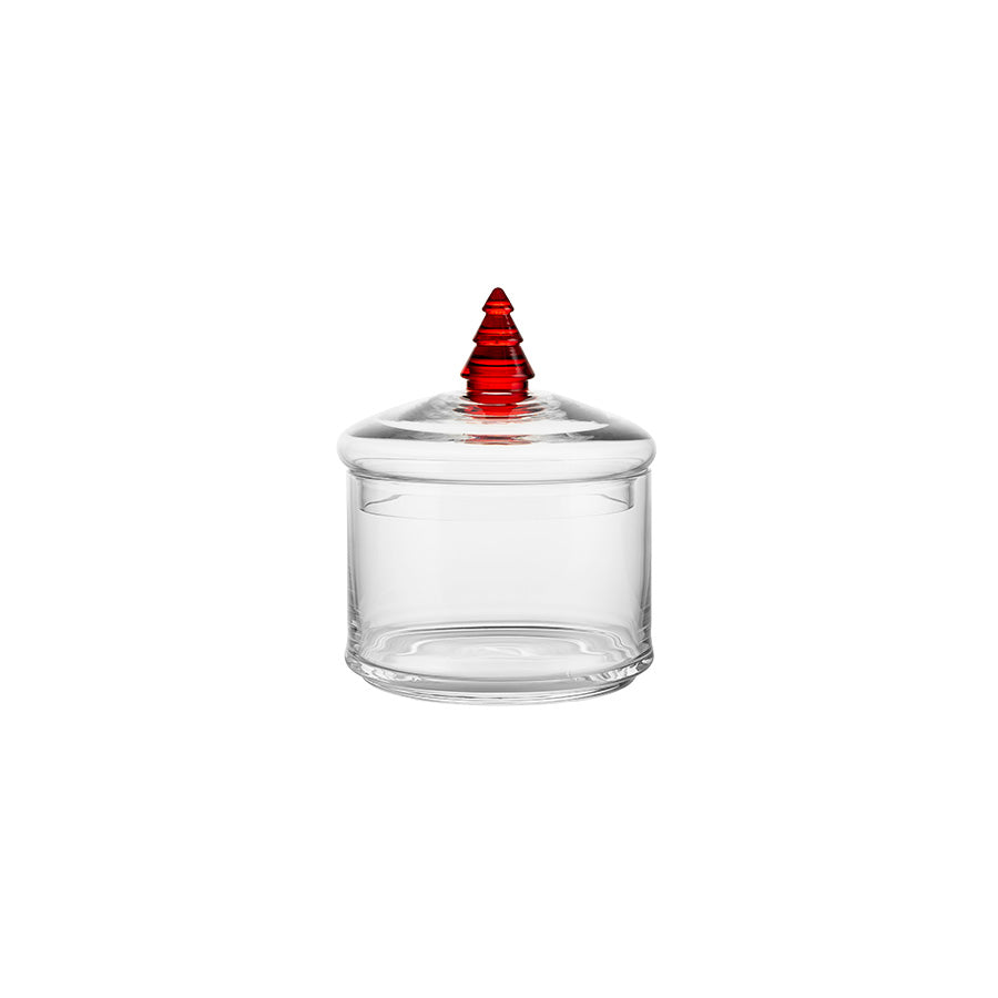 Hadeland Glassverk Gran krukke i klart glass med rødt grantopp-lokk, 9 x 12 cm