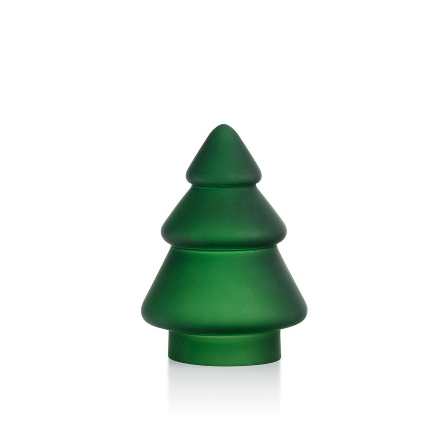 Frostet grønn juletre i glass fra Hadeland Glassverk, 9,8 cm høyt, dekorativt design for juledekorasjoner.