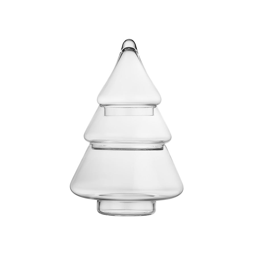 Hadeland Glassverk Gran krukke med lokk i klart glass, 38 cm, formet som et juletre