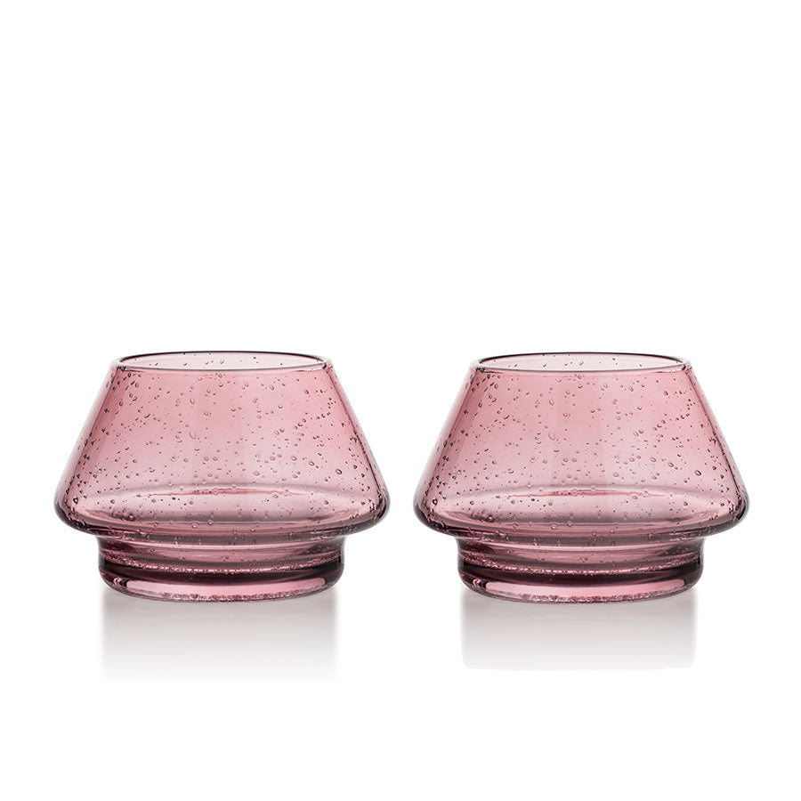 Hadeland Glassverk rosa glasslykt med boblestruktur, 2-pakning, ideell for telys og moderne borddekorasjon.