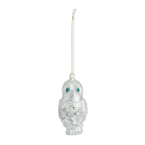 Perleugle i sølv fra Hadeland Glassverk, 19 cm høyt glassornament med turkise øyne og oppheng