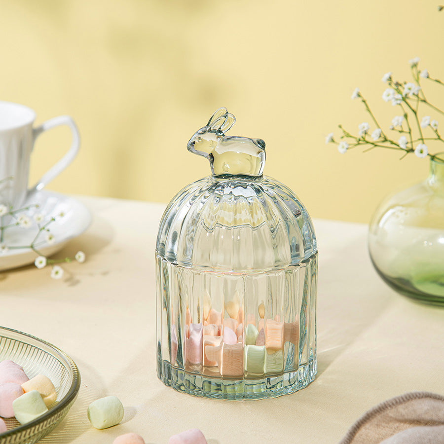 Hadeland Glassverk HG Påske Glassskål Hare m/Lokk 12,5cm Grønn