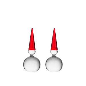 Hadeland Glassverk nisse i klart glass med rød lue, snømannfigur 11 cm, 2-pakning