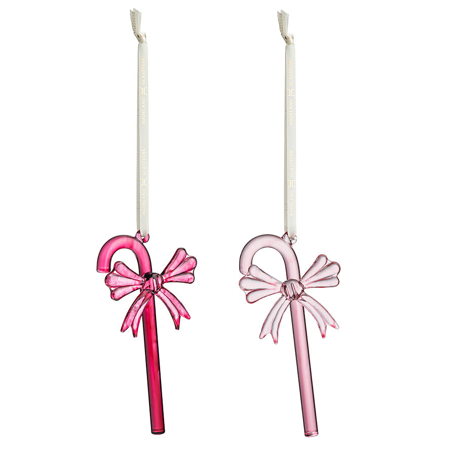 Hadeland Glassverk Glassløyfe Sukkerstang ornament i rosa glass, 2-pakning til juletreet
